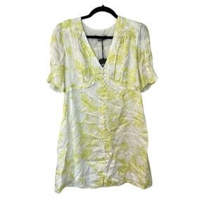 All Saints Demi Marama Dress in Citrus Yellow Short Puff Sleeve V-Neck Sz 8 NWT